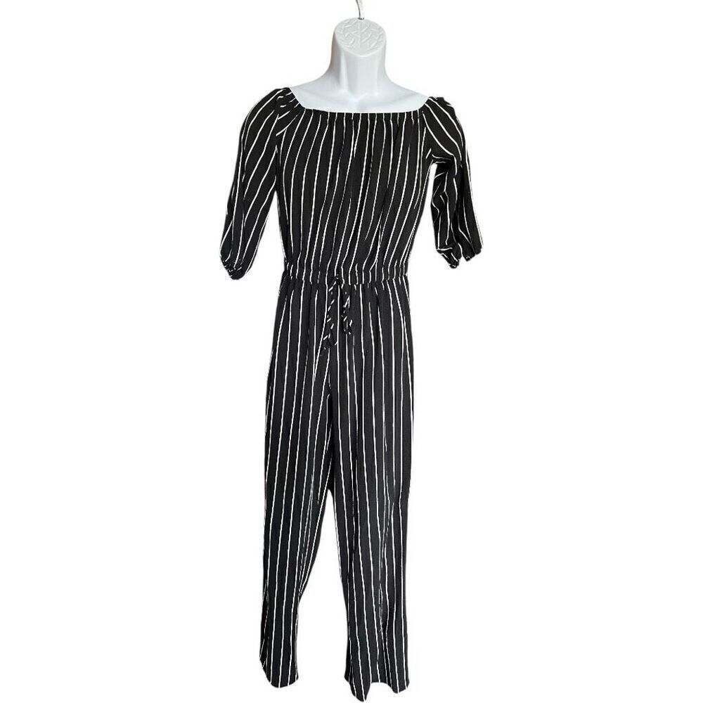 Womens Haute Monde Black & White Pinstripe Jumpsuit - Sz S